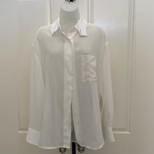 NEW wTag-REFORMATION White Sheer Oversized Button Shirt Sz M